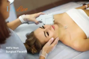 Woman having Hi-Fu to reduce wrinkles Thatcham.