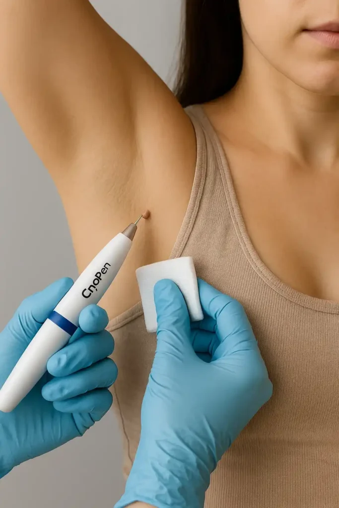 woman having cryopen to remove underarm skin tags Thatcham